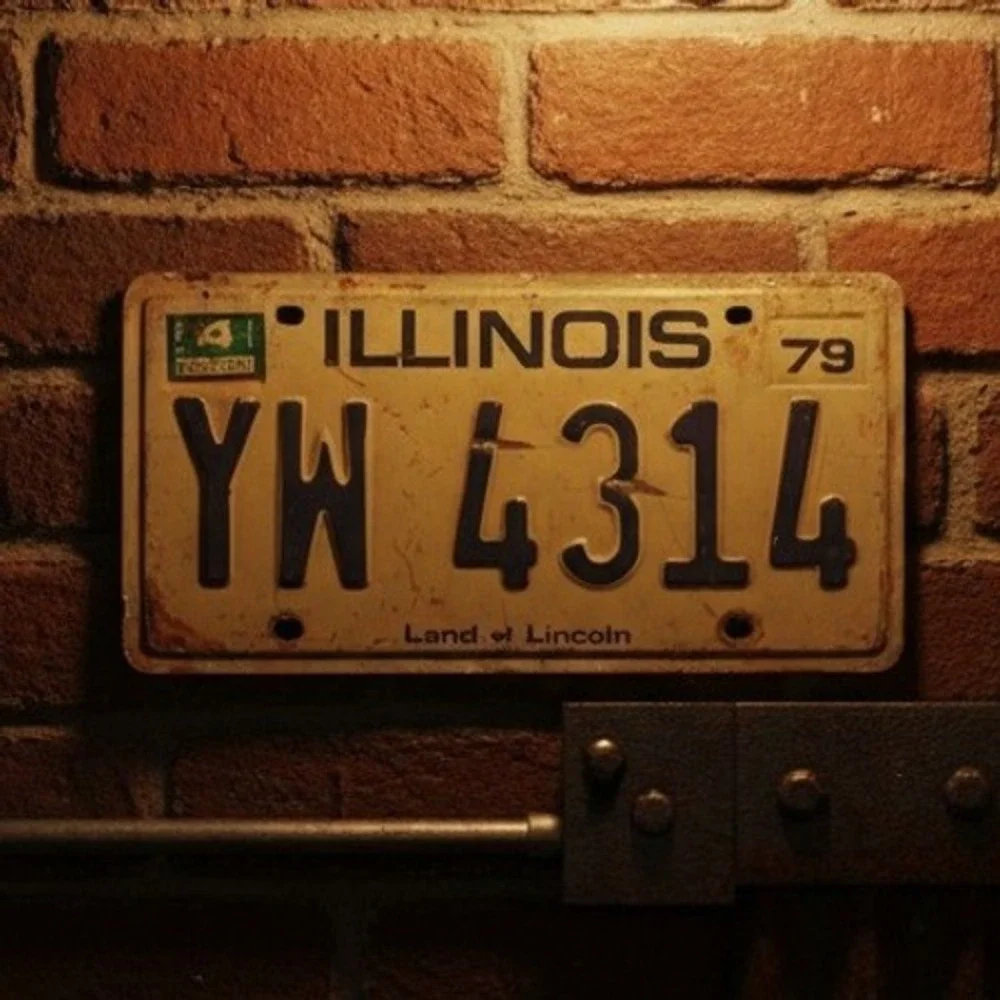 Illinois Vintage 1979 License Plate YW 4314 Land of Lincoln Blue Cream Rustic